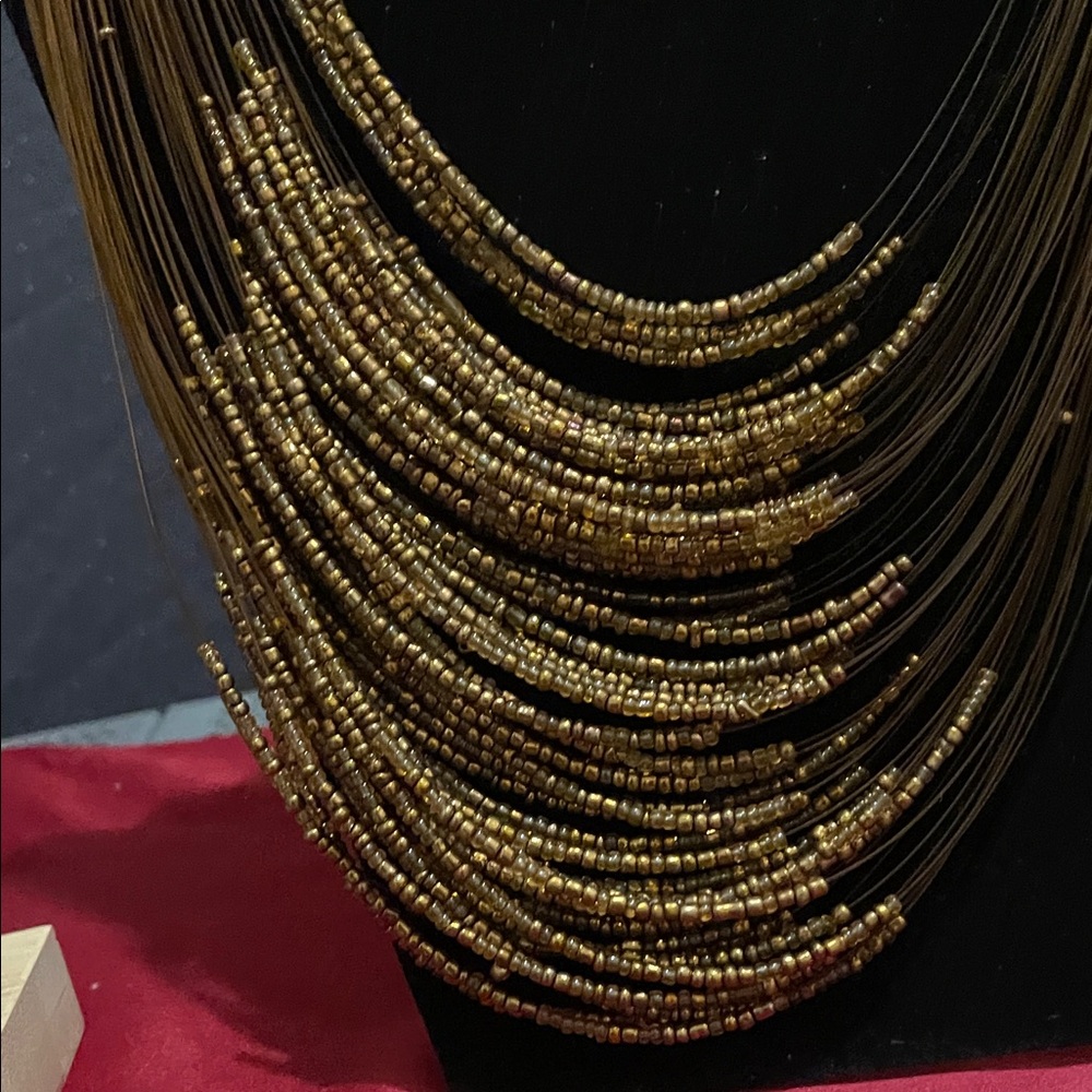 Fashion Jewelry Multi-Layer Brown and Gold Necklace - Picture 2 of 6